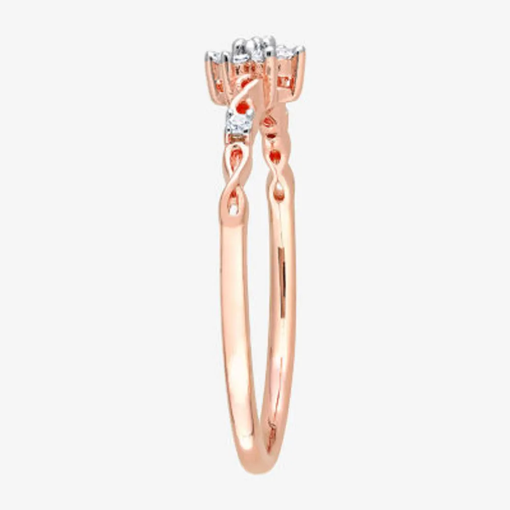 Womens 1/10 CT. T.W. Natural White Diamond 18K Rose Gold Over Silver Flower Delicate Stackable Ring