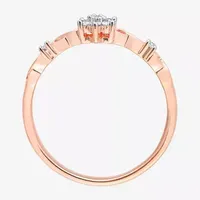 Womens 1/10 CT. T.W. Natural White Diamond 18K Rose Gold Over Silver Flower Delicate Stackable Ring