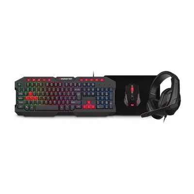 Monster Campaign 4 Piece Gaming Bundle (Keyboard/ Mouse/ Headset/ Mousepad)