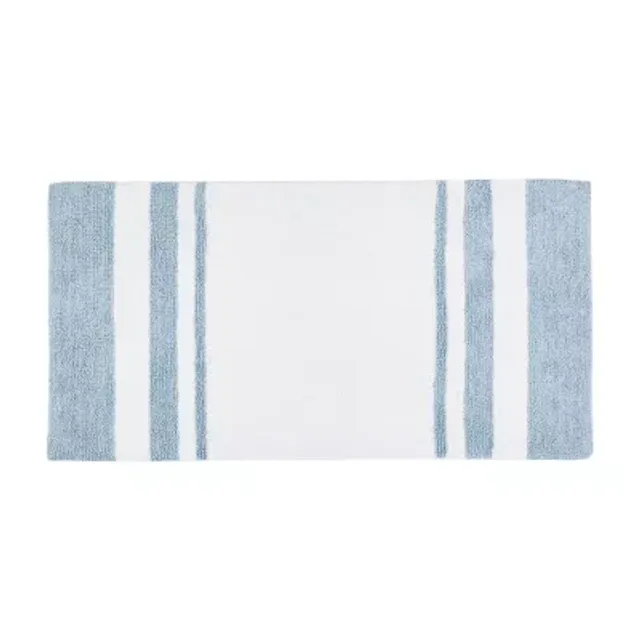 Madison Park Spa Reversible Cotton Bath Mat, Casual Striped Water