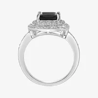 Womens Genuine Black Onyx Sterling Silver Cushion Halo Cocktail Ring