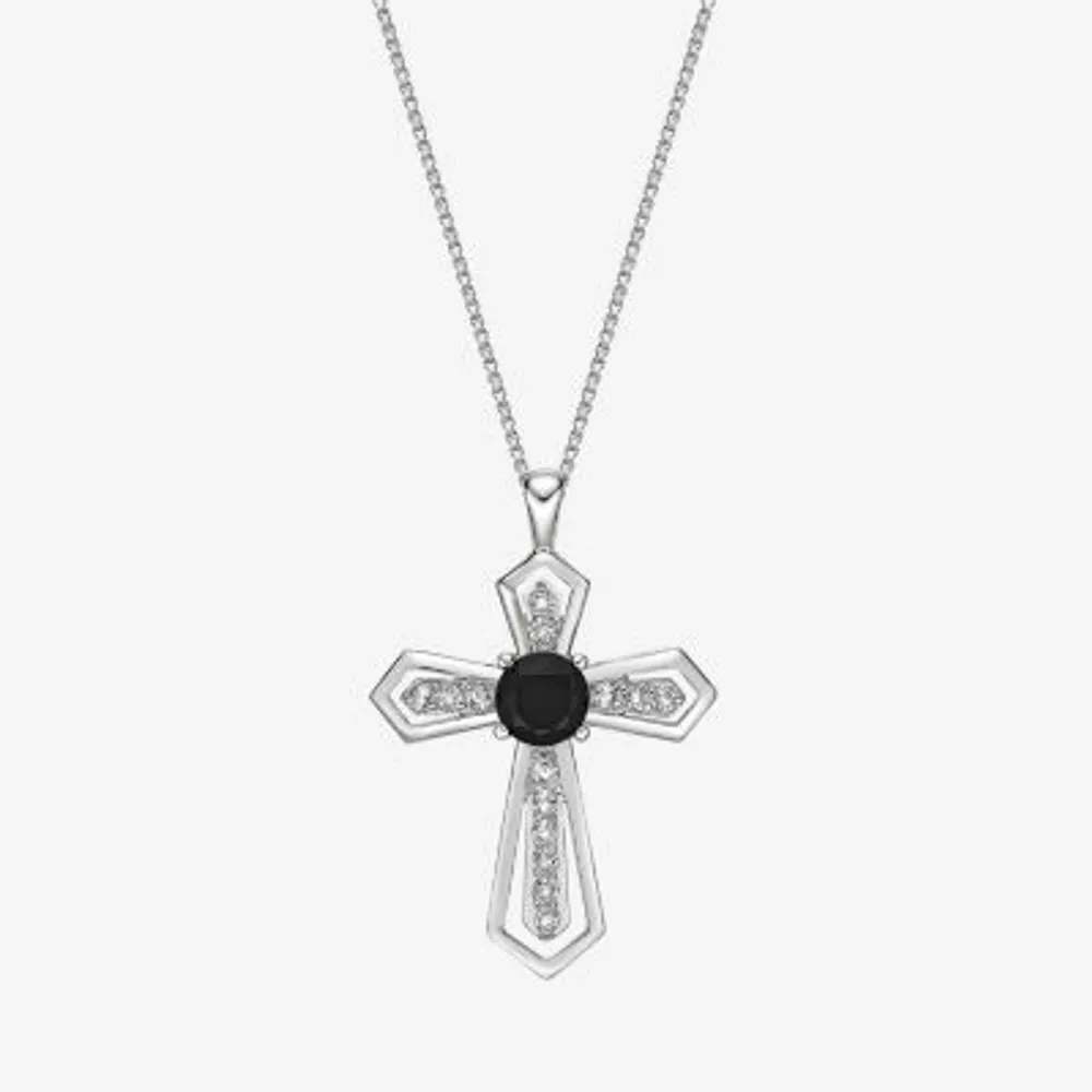 Womens Genuine Black Onyx Sterling Silver Cross Pendant Necklaces