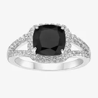 Womens Genuine Black Onyx Sterling Silver Cushion Cocktail Ring