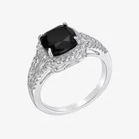 Womens Genuine Black Onyx Sterling Silver Cushion Cocktail Ring