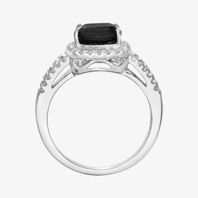 Womens Genuine Black Onyx Sterling Silver Cushion Cocktail Ring