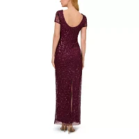 Papell Boutique Sequin Womens Short Sleeve Beaded Evening Gown