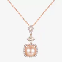 Womens Dyed Pink Cultured Freshwater Pearl 14K Rose Gold Over Silver Pendant Necklace