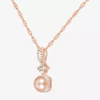 Womens Dyed Pink Cultured Freshwater Pearl 14K Rose Gold Over Silver Pendant Necklace