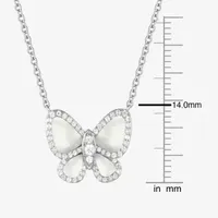 Womens White Sterling Silver Butterfly Pendant Necklace