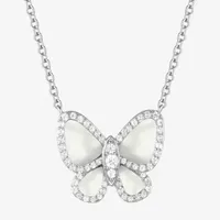 Womens White Sterling Silver Butterfly Pendant Necklace