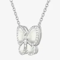 Womens White Sterling Silver Butterfly Pendant Necklace