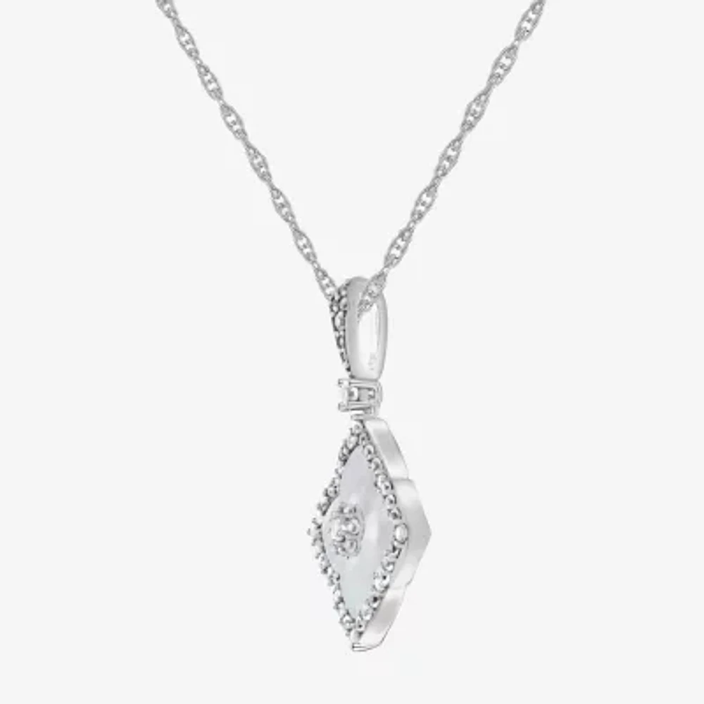 Womens White Sterling Silver Flower Pendant Necklace