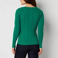 St. John's Bay Womens Crew Neck Long Sleeve Cable Knit Pullover Sweater