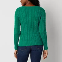 St. John's Bay Womens V Neck Cable Knit Pullover Sweater