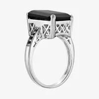 Womens Genuine Black Onyx Sterling Silver Cocktail Ring