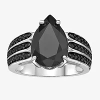 Womens Genuine Black Onyx Sterling Silver Pear Cocktail Ring