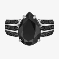 Womens Genuine Black Onyx Sterling Silver Pear Cocktail Ring