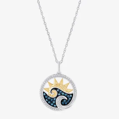 Enchanted Disney Fine Jewelry Womens 1/6 CT. T.W. Genuine Blue Topaz 14K Gold Over Silver Sterling Silver Pendant Necklaces