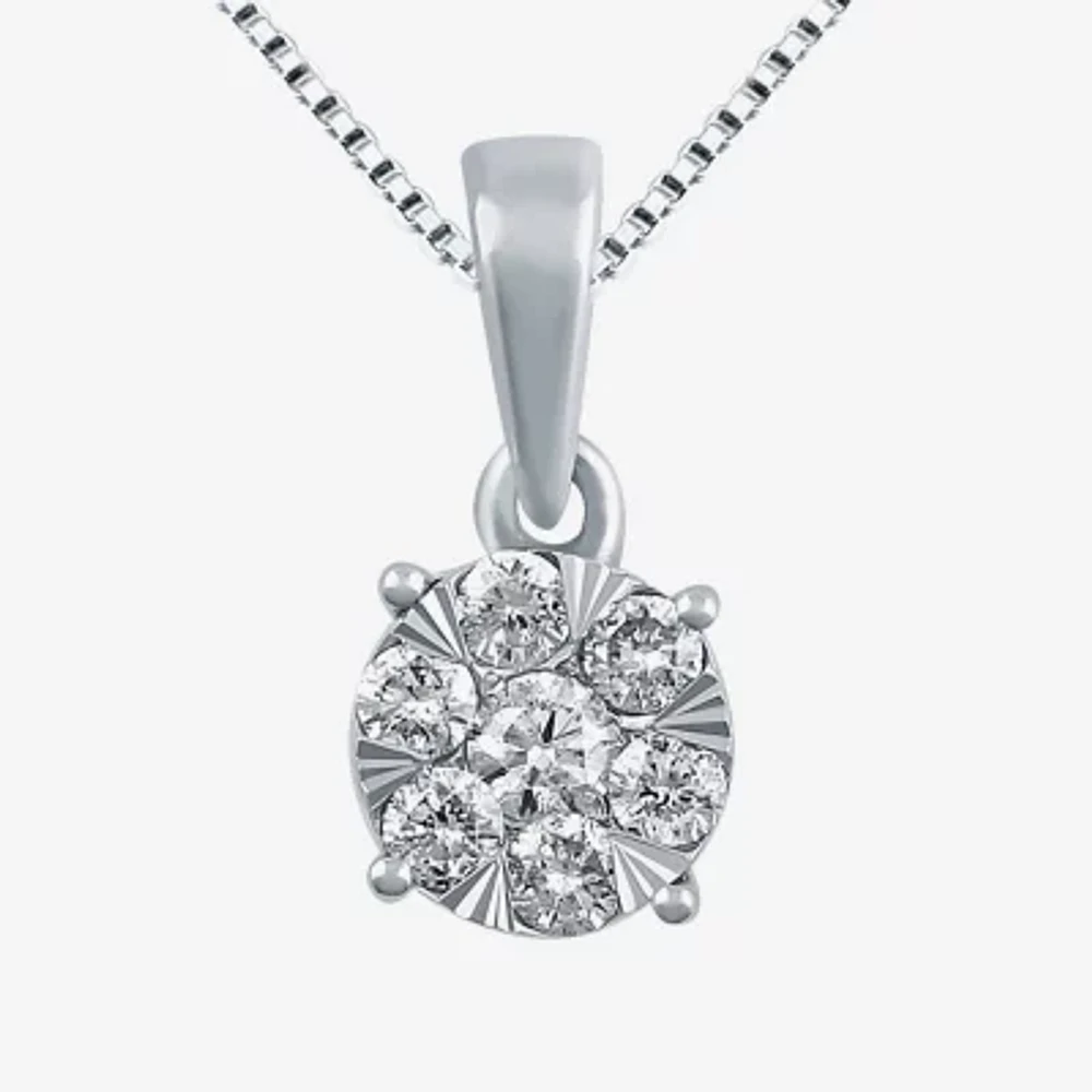 Diamond Blossom Womens 1/4 CT. T.W. Natural White Diamond 10K Gold Round 18 Inch Pendant Necklace