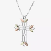 Womens White Cubic Zirconia Sterling Silver Cross Pendant Necklace