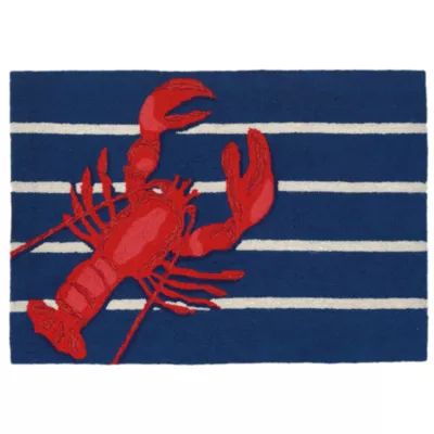 Liora Manne Frontporch Lobster On Stripes Animal Hand Tufted Indoor Outdoor Rectangular Accent Rug