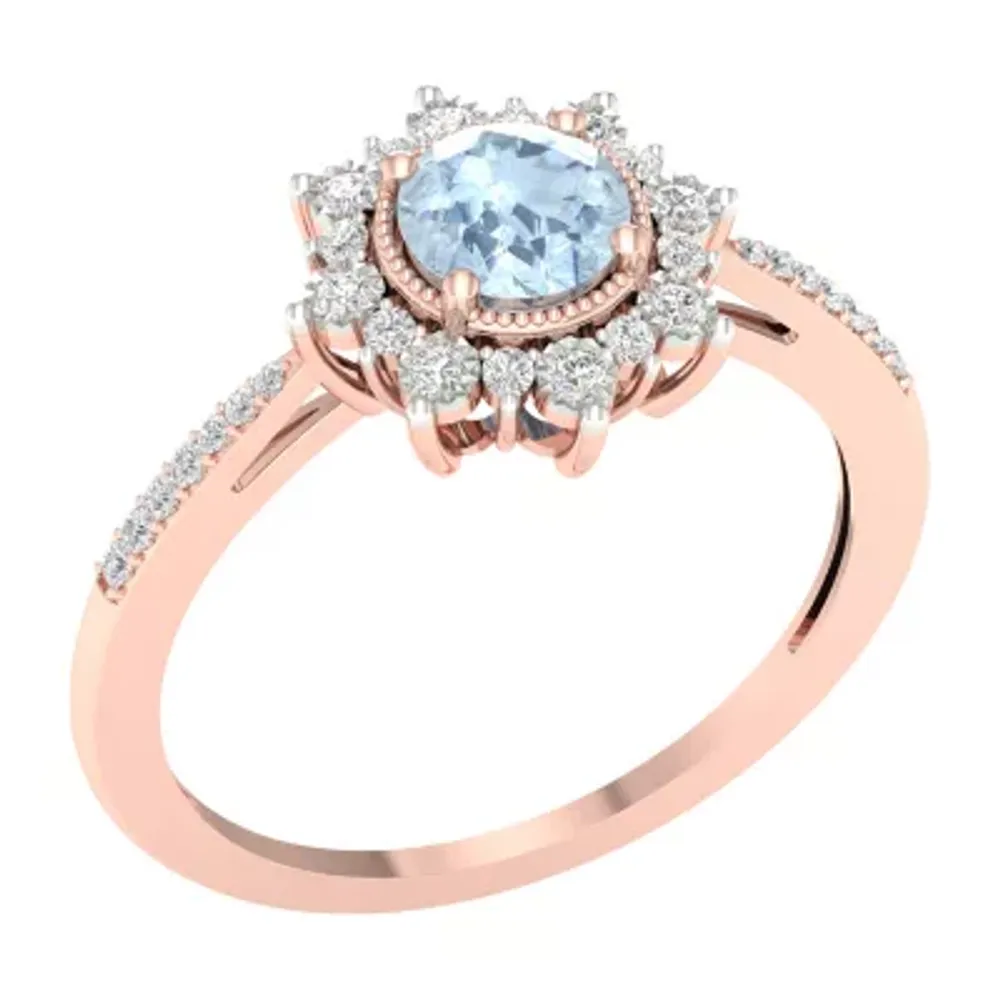 Womens 1/10 CT. T.W. Genuine Blue Aquamarine 10K Gold Cocktail Ring