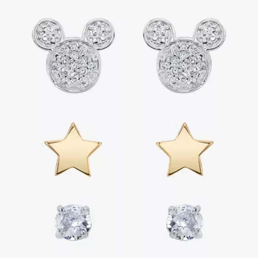 Disney Classics 3 Pair Cubic Zirconia Star Mickey Mouse Earring Set