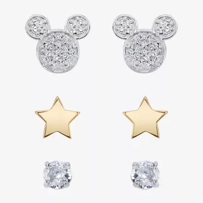 Disney Classics 3 Pair Cubic Zirconia Star Mickey Mouse Earring Set