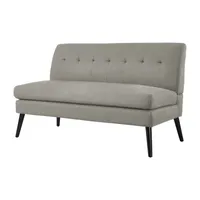 Kingston Mid-Century Modern Armless Loveseat Linen with Legs an Espresso Finish