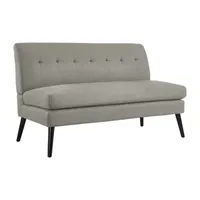 Kingston Mid-Century Modern Armless Loveseat Linen with Legs an Espresso Finish