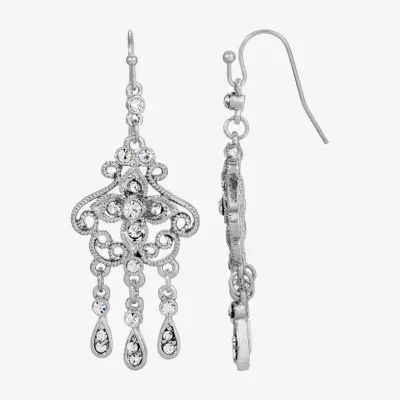 1928 Silver Tone Crystal Chandelier Earrings