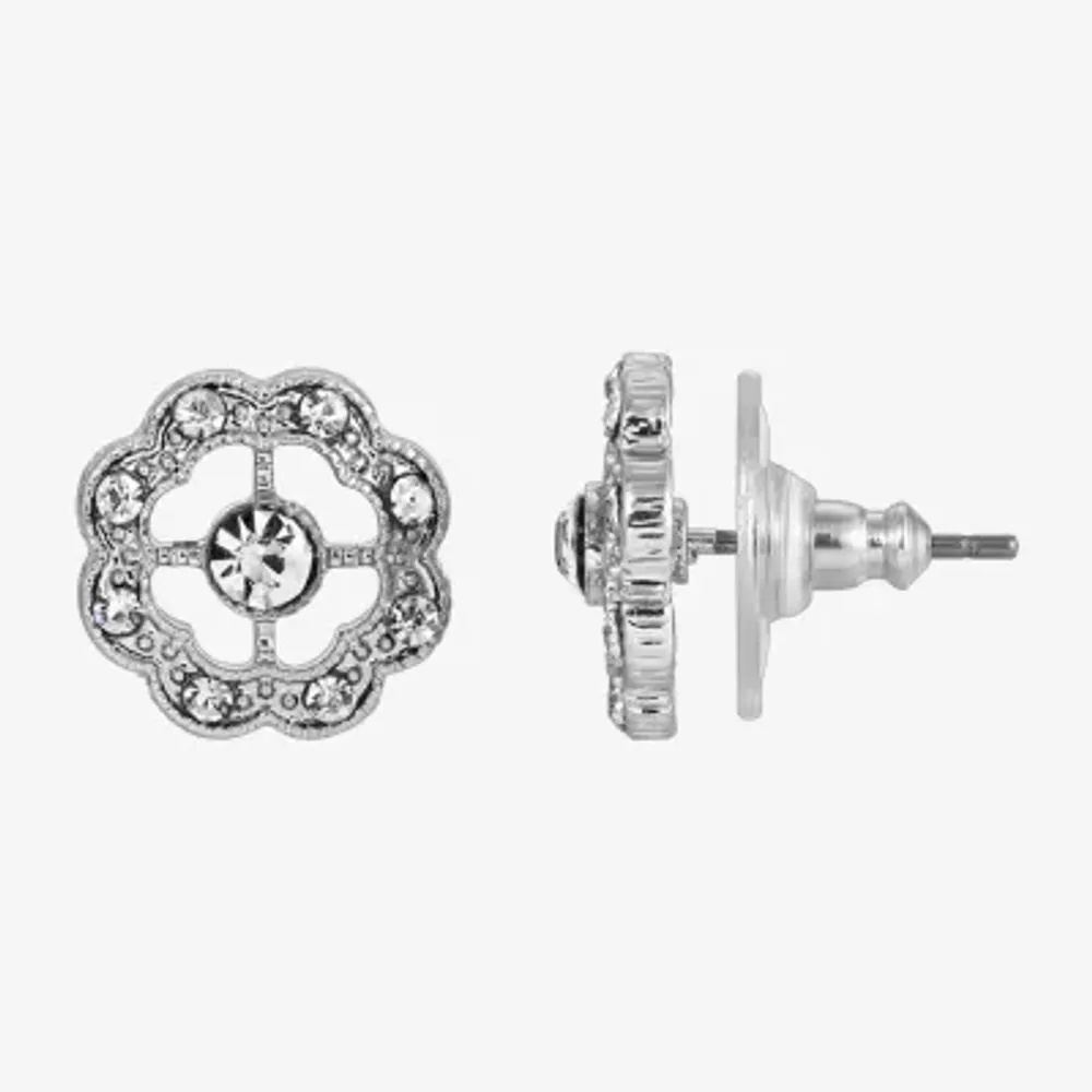 1928 Silver Tone Crystal 1/2 Inch Stud Earrings