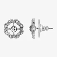 1928 Silver Tone Crystal 1/2 Inch Stud Earrings