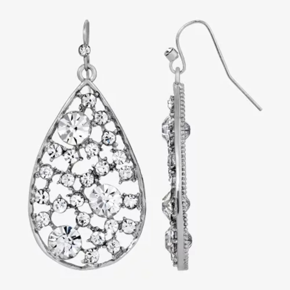 1928 Silver Tone Crystal Pear Drop Earrings