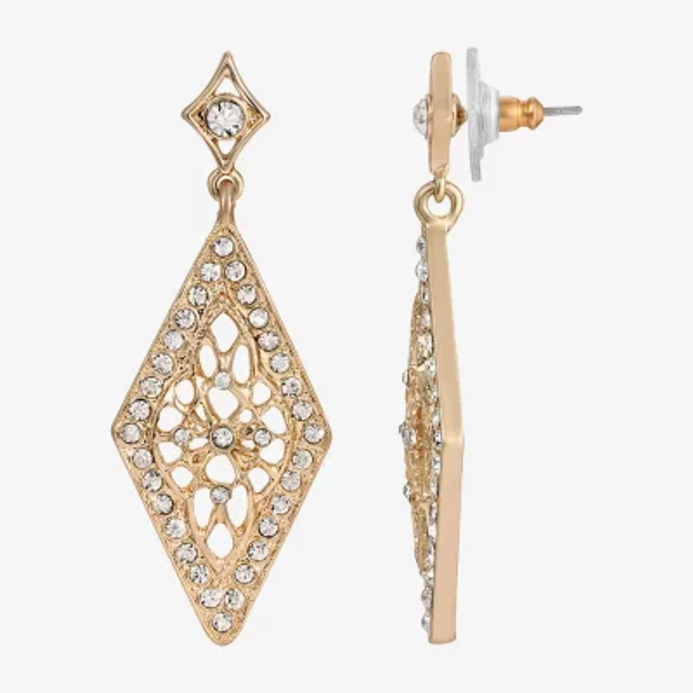 1928 Gold Tone Crystal Drop Earrings