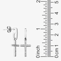 White Cubic Zirconia Sterling Silver Cross Drop Earrings