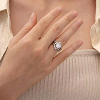 DiamonArt® Cubic Zirconia Sterling Silver Solitaire Bridal Ring & Guard