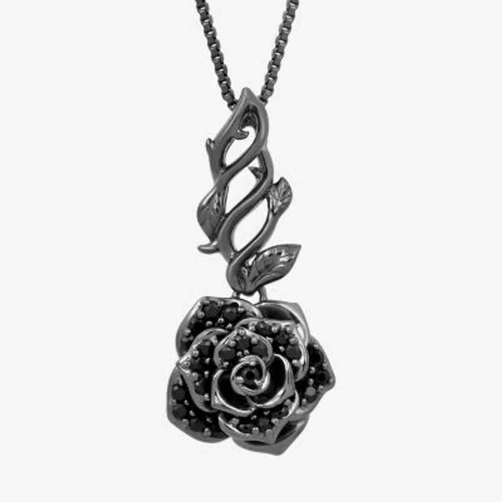 Enchanted Disney Fine Jewelry Villains Womens 1/5 CT. Natural Black Diamond Sterling Silver Maleficent Sleeping Beauty Pendant Necklace