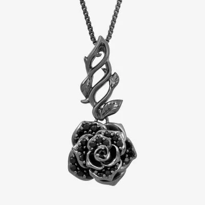 Enchanted Disney Fine Jewelry Villains Womens 1/5 CT. Natural Black Diamond Sterling Silver Maleficent Sleeping Beauty Pendant Necklace