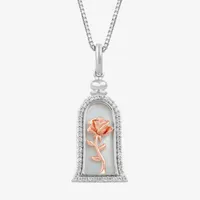 Enchanted Disney Fine Jewelry Womens 1/6 CT. T.W. Genuine White Mother Of Pearl 14K Rose Gold Over Silver Sterling Silver Beauty and the Beast Belle Princess Pendant Necklace