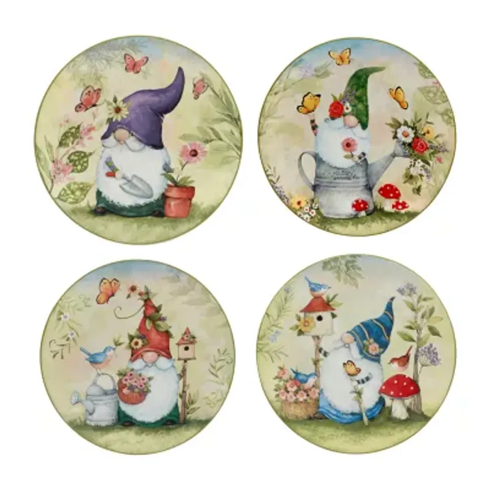 Certified International Garden Gnomes 4-pc. Earthenware Salad Plate