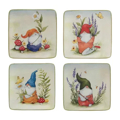 Certified International Garden Gnomes 4-pc. Earthenware Appetizer Plate