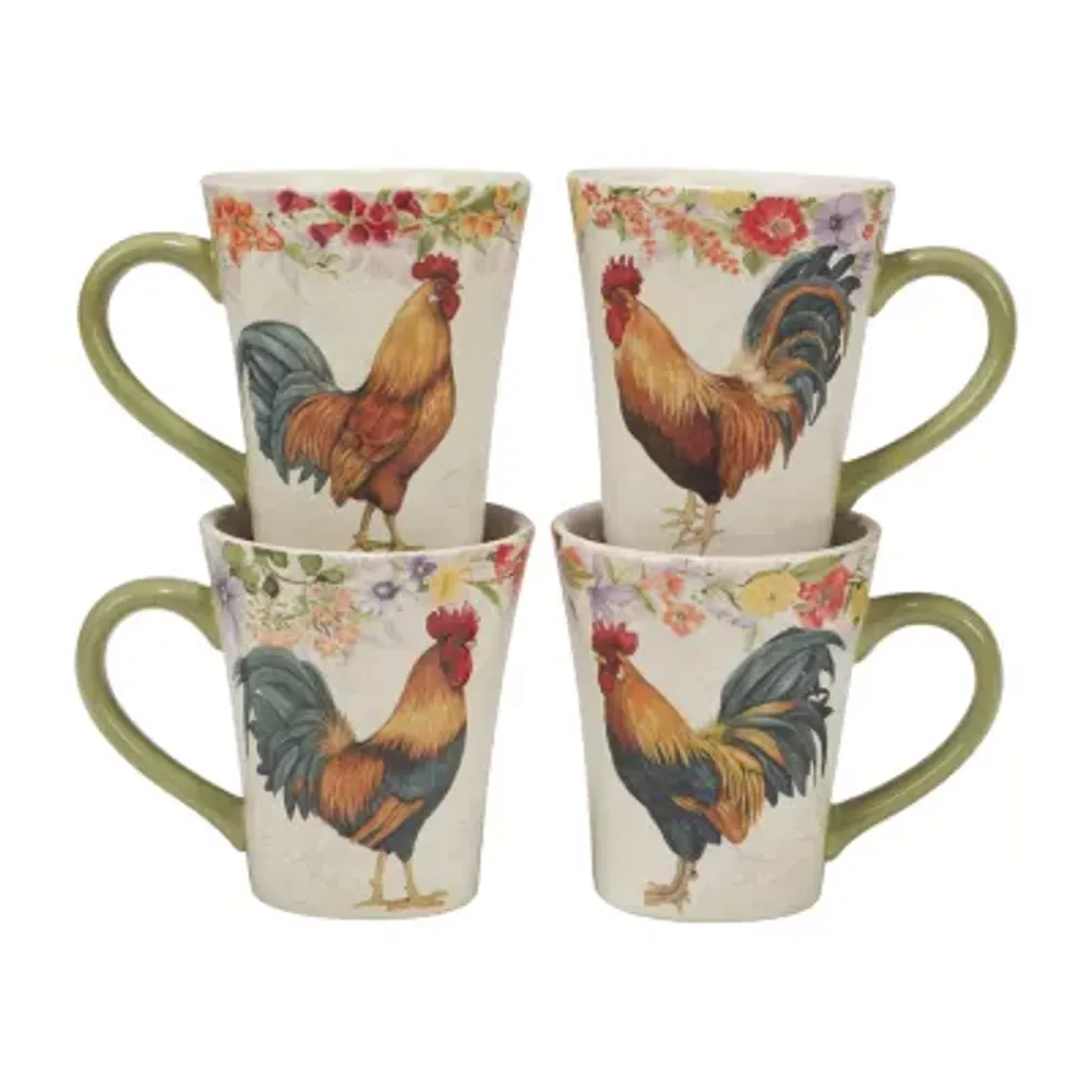 Certified International Floral Rooster 4-pc. Coffee Mug