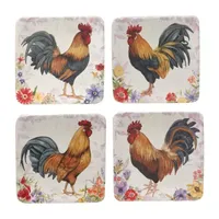 Certified International Floral Rooster 4-pc. Earthenware Appetizer Plate