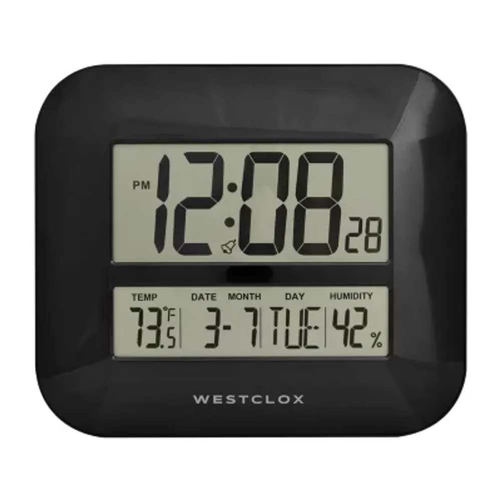Westclox Black Digital With Date & Temp Silent/Non-Ticking Wall Clock