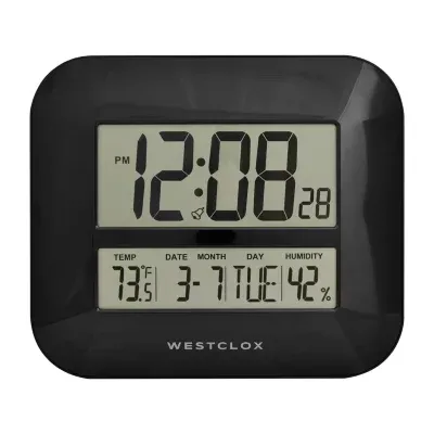 Westclox Black Digital With Date & Temp Silent/Non-Ticking Wall Clock