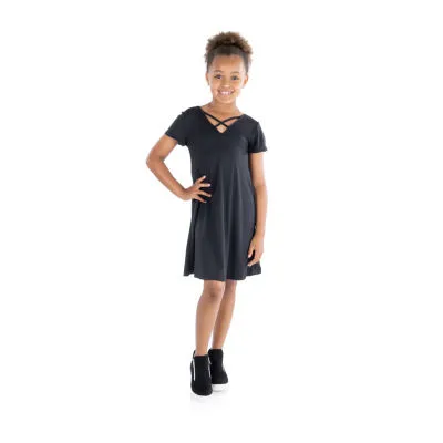 24seven Comfort Apparel Big Girls Short Sleeve A-Line Dress