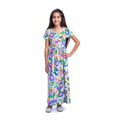 24sevenkid Big Girls Short Sleeve Floral Maxi Dress