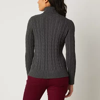 St. John's Bay Womens Turtleneck Long Sleeve Cable Knit Pullover Sweater
