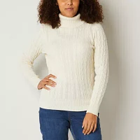 St. John's Bay Womens Turtleneck Long Sleeve Cable Knit Pullover Sweater